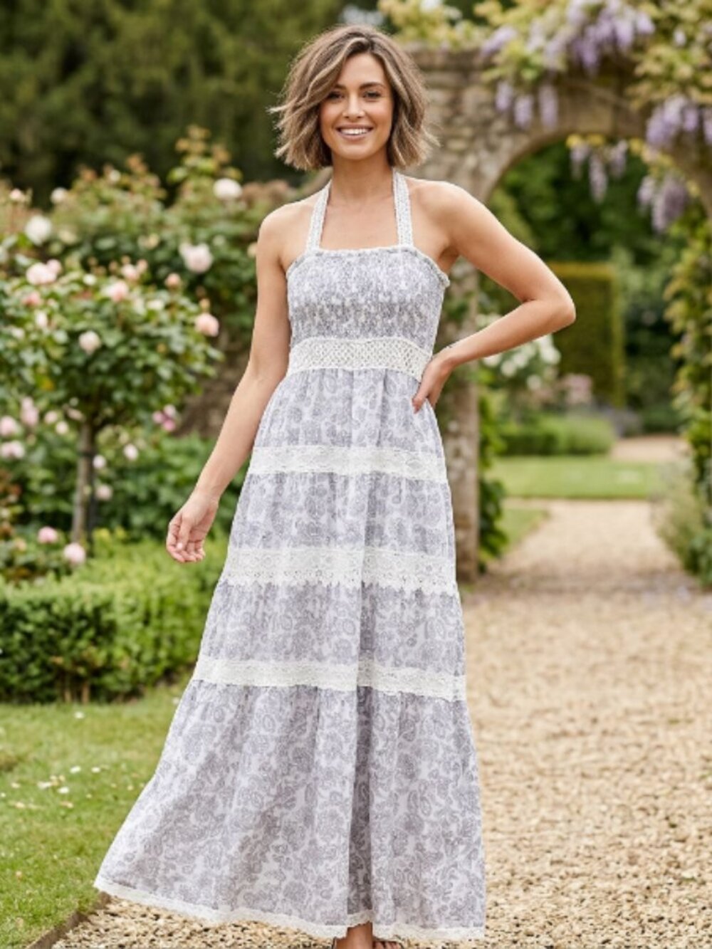 Victorias Secret White Blue Floral Smocked Cottagecore Maxi Dress
